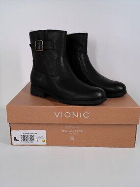 Vionic Jill Ankle Boot Size 9 Black Leather